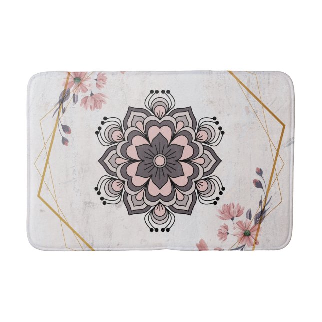Rangoli Blumenkunst, Rosa und Gray Calming Harmoni Badematte (Vorderseite)