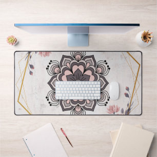 Rangoli Blumenkunst, Rosa und Gray Calming Harmoni Schreibtischunterlage