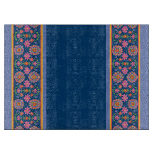 Rangoli-Blumenrinde auf blau: Glasschneideplatine Schneidebrett
