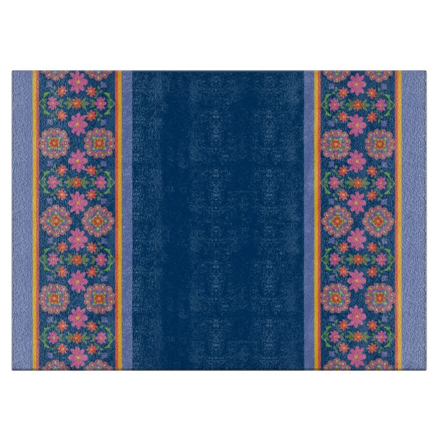 Rangoli-Blumenrinde auf blau: Glasschneideplatine Schneidebrett (Vorderseite)