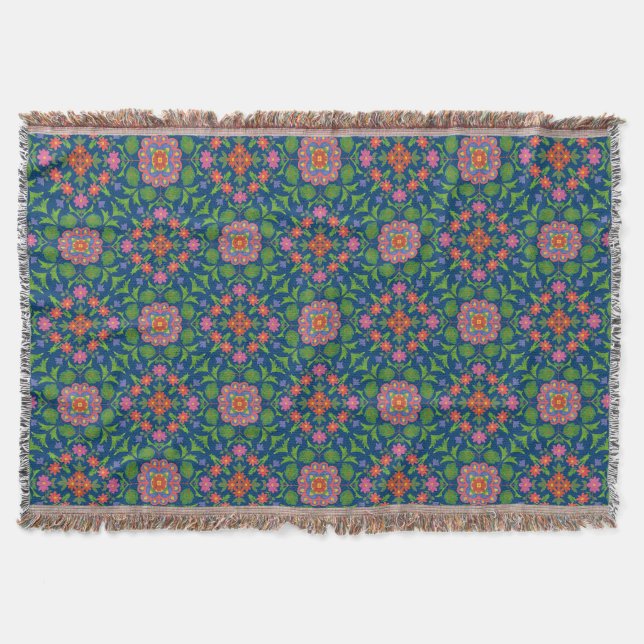 Rangoli floral chic sur une couverture à lancer bl (Devant)