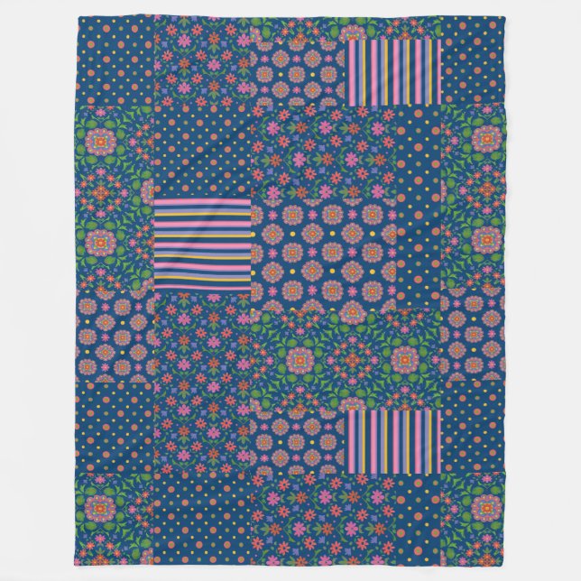 Rangoli Patterns Imitate Patchwork Fleece Blanket (Vorderseite)
