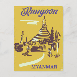 Rangoon Myanmar Vintage Reiseplakat Postkarte