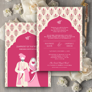 Rani Pink Cream Punjabi Anand Karaj Sikh Wedding Einladung