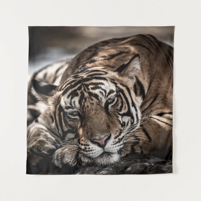 Ranthambourtiger: nah-up fine art. wandteppich (Vorderseite)