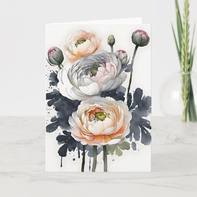 Ranunculus - Aquarellblumen Karte (Vorderseite)