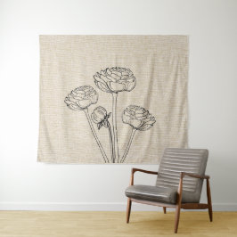 Ranunculus-Blume auf Linen Wandteppich