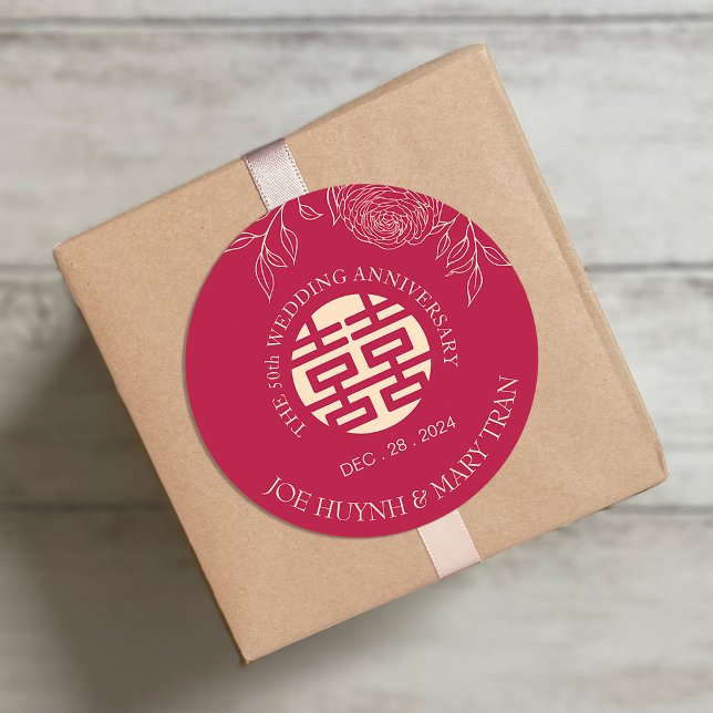 Ranunculus doppeltes Glück Hochzeit Jahrestag Runder Aufkleber (Von Creator hochgeladen)