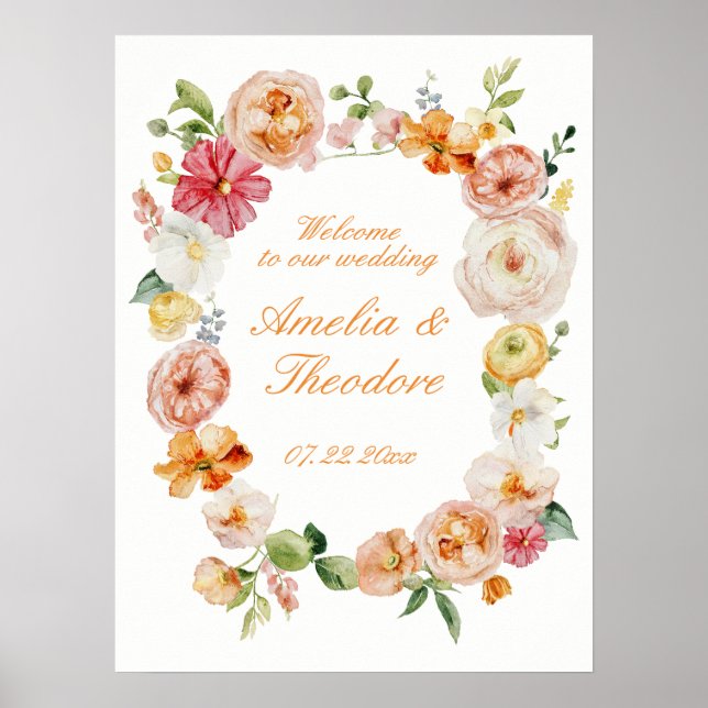 Ranunculus-Garten-Hochzeits-Willkommensschild Poster (Vorne)