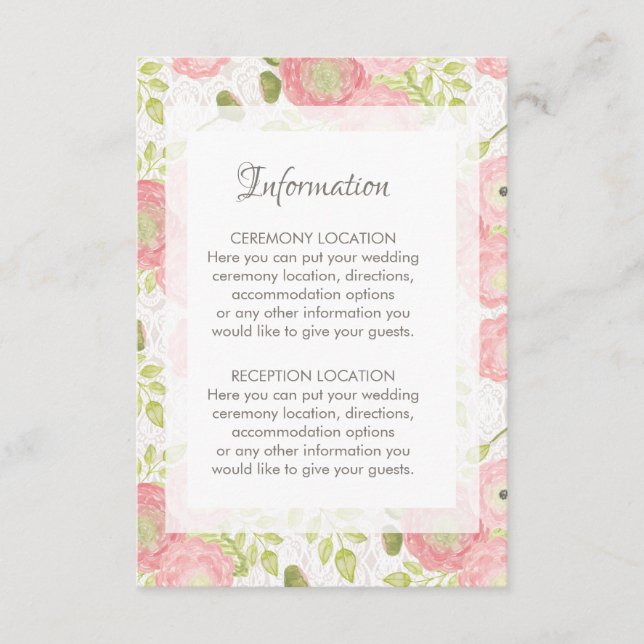 Ranunculus & Lace Floral Wedding Information Cards Begleitkarte (Vorderseite)