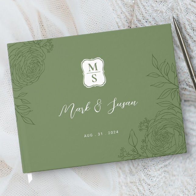 Ranunculus Line Art Monogram Wedding Guest Book Gästebuch (Von Creator hochgeladen)