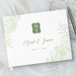 Ranunculus Line Art Monogram Wedding Guest Book Gästebuch