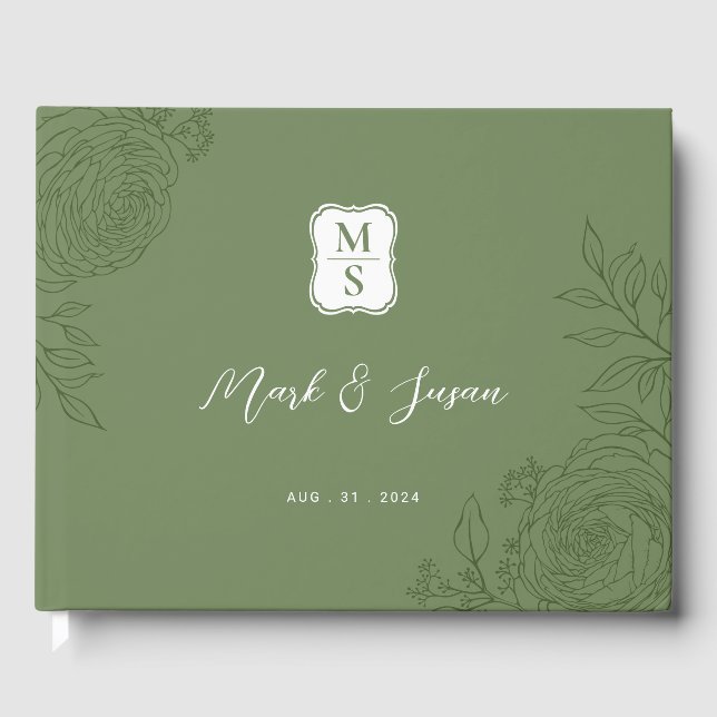 Ranunculus Line Art Monogram Wedding Guest Book Gästebuch (Vorderseite)