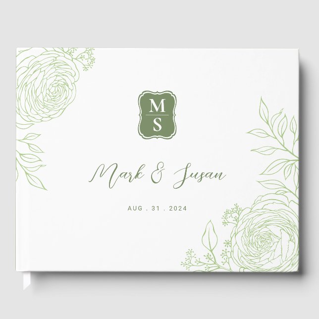 Ranunculus Line Art Monogramme Mariage Livre d'or (Recto)