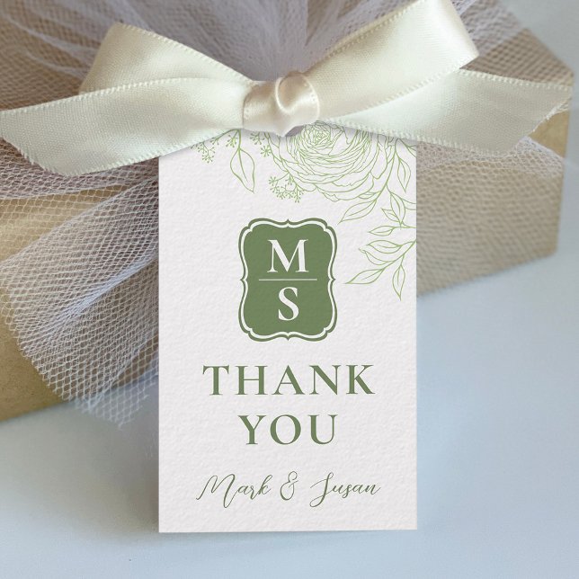 Ranunculus Line Art Wedding Tag (grün) Geschenkanhänger (Von Creator hochgeladen)