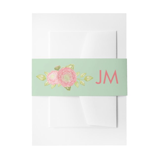 Ranunculus Monogram-Floral-Minze Einladungsbanderole (Vorderseite Beispiel)