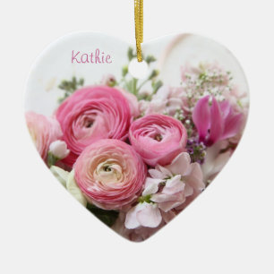 Ranunculus, other spring flowers heart ornas keramik ornament