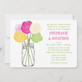 Ranunculus Rose Limon Fuchsia Yellow Mason Jar Einladung