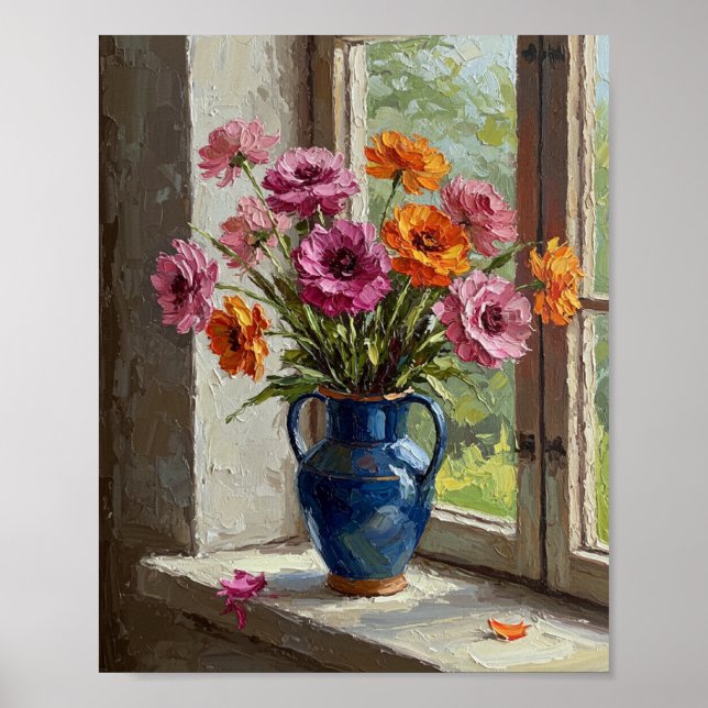 Ranunculus-Strauß | Impressionistisches Stillleben Poster (Vorne)