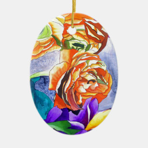 Ranunculus und Iris Aquarellkunst Keramik Ornament