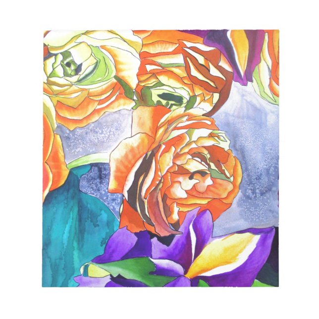 Ranunculus und Iris Aquarellkunst Notizblock (Vorderseite)
