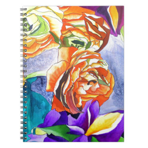 Ranunculus und Iris Aquarellkunst Notizblock