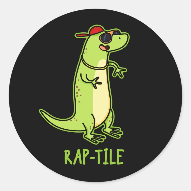 Rap-Fliese Funny Reptile Lizard Pun Dark BG Runder Aufkleber (Vorderseite)