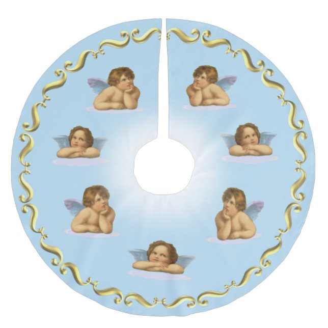 Raphael Cherubs & Golden Frame auf Light Blue Polyester Weihnachtsbaumdecke (Vorderseite)