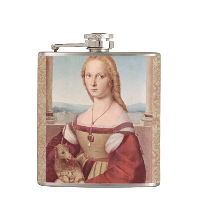 Raphael Dame und das Einhorn Klassische Kunst Flachmann (Vorderseite)