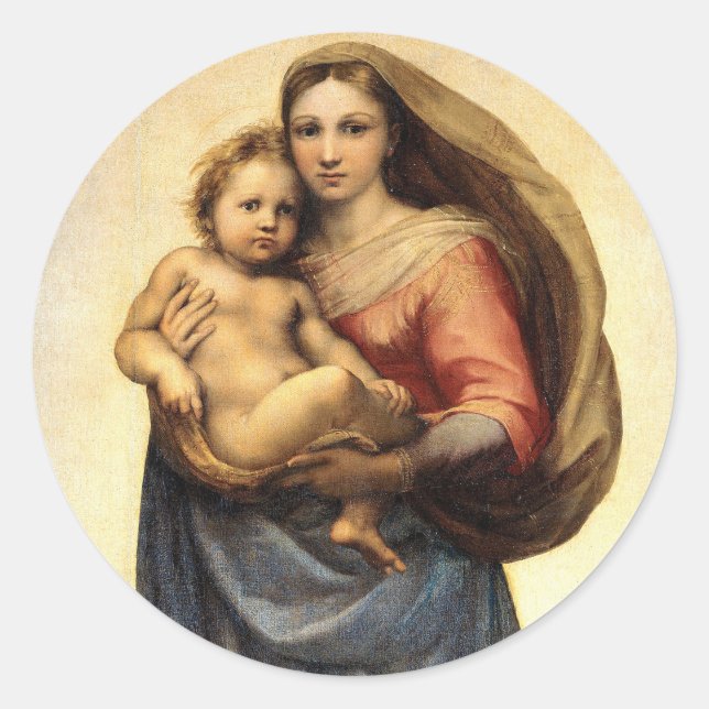 Raphael Madonna und Christ Kind ... 1512 Runder Aufkleber (Vorderseite)