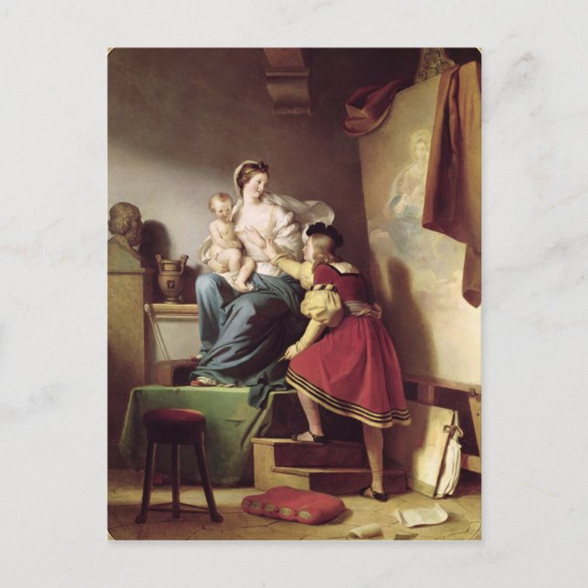 Raphael passt die Pose seines Modells an Postkarte (Vorderseite)