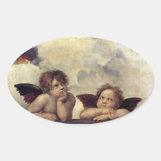 Raphael: Putti, Detail aus der Sixtinischen Madonn Ovaler Aufkleber (Vorderseite)