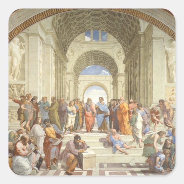 Raphael - Schule von Athen Quadratischer Aufkleber (Vorderseite)