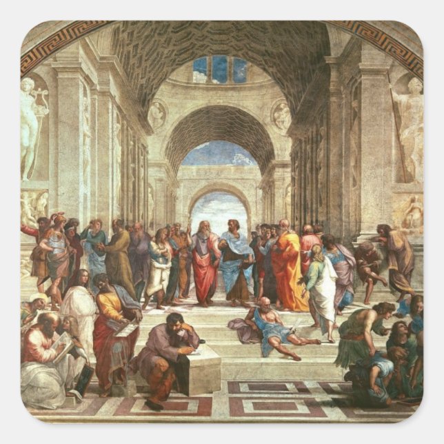 Raphael - Schule von Athen Quadratischer Aufkleber (Vorderseite)