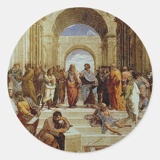 Raphaels Detail "Die Schule von Athen" um 1511 Runder Aufkleber (Vorderseite)