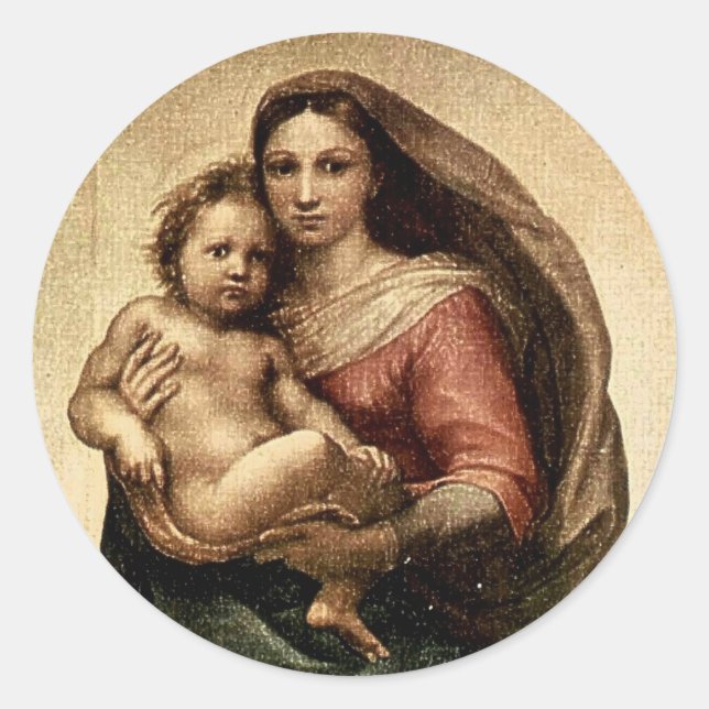 Raphaels "Sixtinische Madonna" Detail (ca. 1513) Runder Aufkleber (Vorderseite)