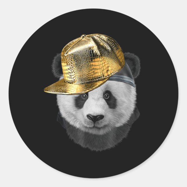 Rapper Giant Panda in Hip Hop Cap Runder Aufkleber (Vorderseite)
