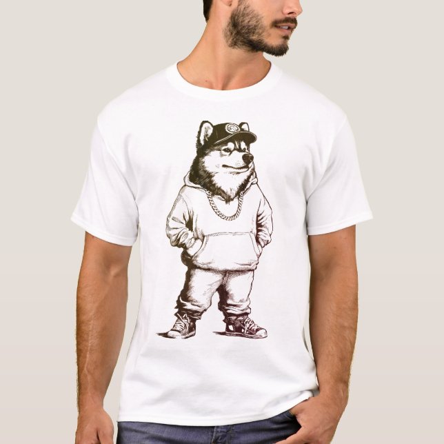 Rapper Malamute Funny HIP HOP Design T-Shirt (Vorderseite)
