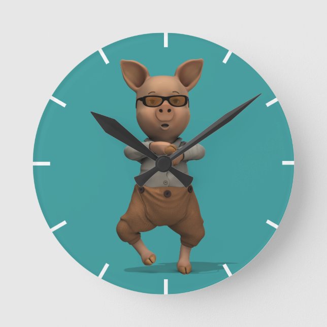 Rapper Pig Runde Wanduhr (Vorderseite)