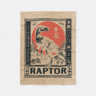 Raptor Dinosaur Japandi Art Wabi Sabi Red Sun Fleecedecke