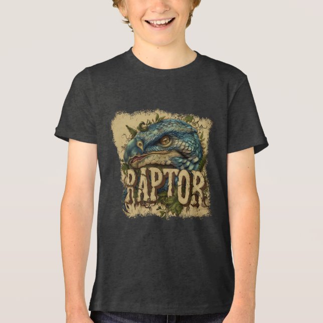 Raptor Grunge Portrait Tri-Blend Shirt (Vorderseite)
