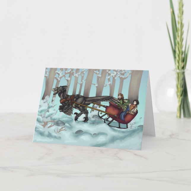 Raptor Sleigh Ride Karte (Vorderseite)