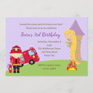 Rapunzel & Feuerwehrmann Einladung zum Geburtstag