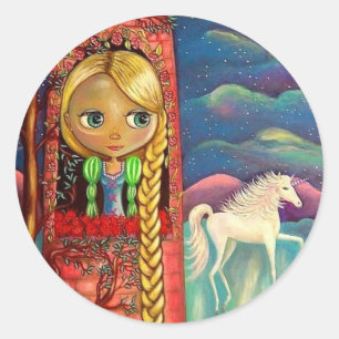 Rapunzel und der Einhorn-Aufkleber Runder Aufkleber
