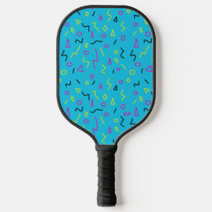 Raquette De Pickleball 1980 Blue Pink Yellow Squigles Memphis Motif