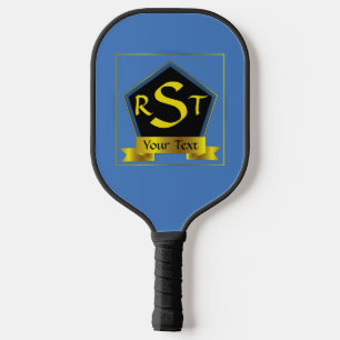 Raquette De Pickleball 3 Lettre initiale Bouclier Monogramme avec ruban