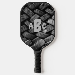 Raquette De Pickleball 3 Lettre initiale Monogramme vieux pneus