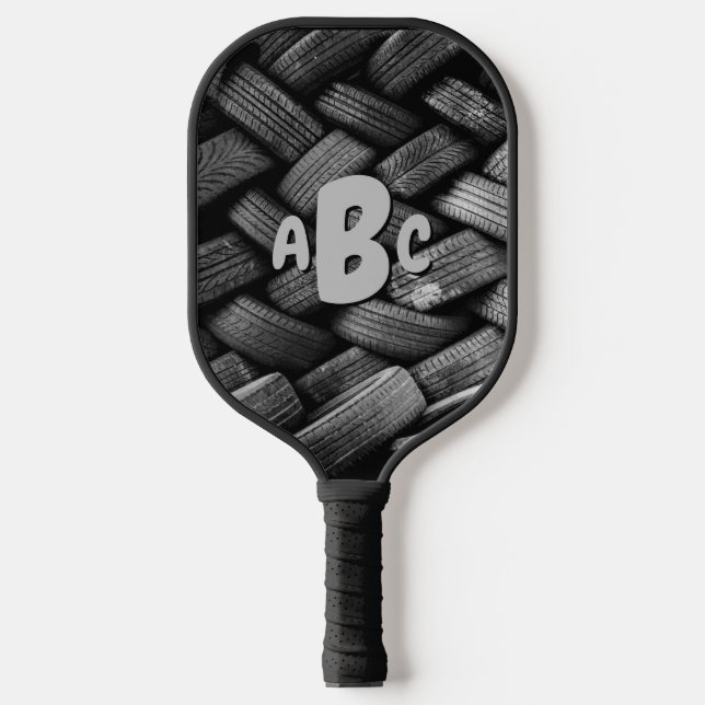 Raquette De Pickleball 3 Lettre initiale Monogramme vieux pneus (Recto)