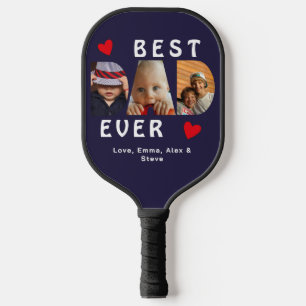 Raquette De Pickleball 3 Photo Meilleur Papa Jamais Bleu Collage Personna
