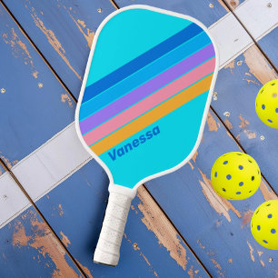 Raquette De Pickleball 80s Neon Ocean Sky rayé avec le nom
